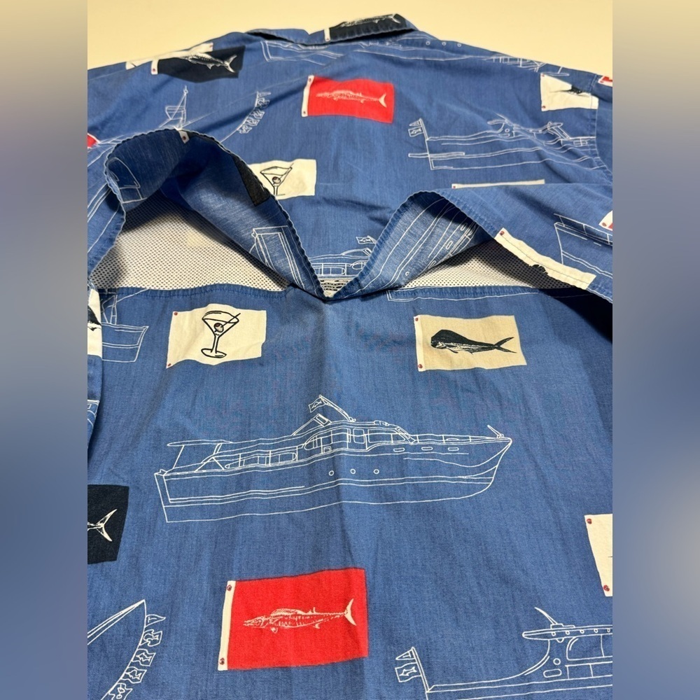Columbia PFG Mens Large Blue Deep Sea Fishing Graphic Short Sleeve Vented Shirt - Picture 7 of 10